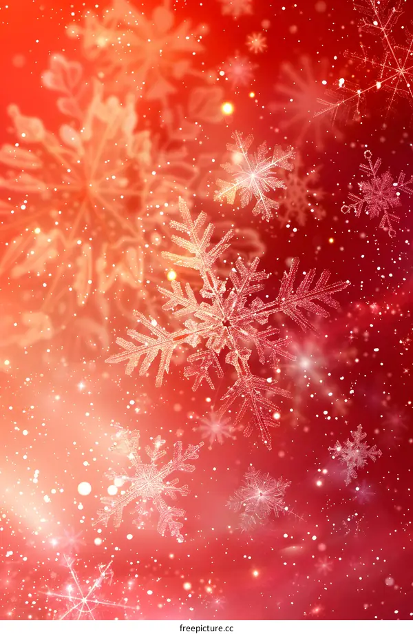 Red and white snowflakes on a red background