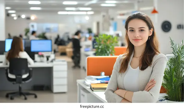 Modern Office Space with Confident Caucasian Female Professional