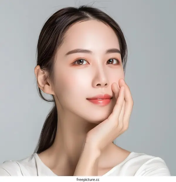 Beautiful Asian Woman with Soft Skin and Makeup