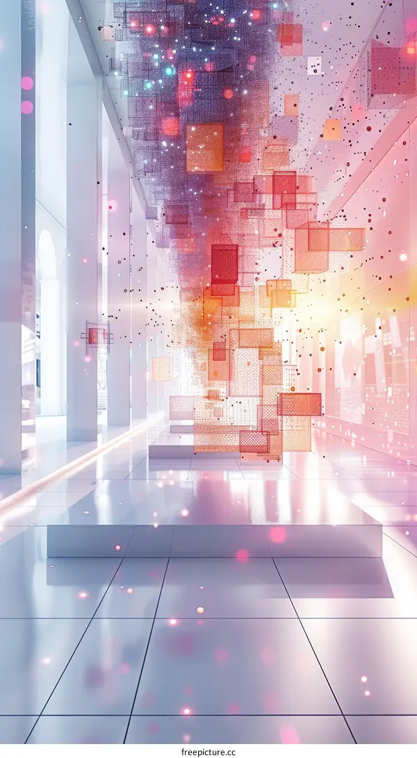 Futuristic Hallway with Glowing Geometric Shapes
