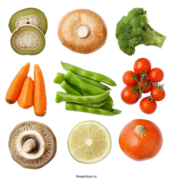 [Transparent Background PNG]Fresh Vegetables and Fruits Collage on White Background