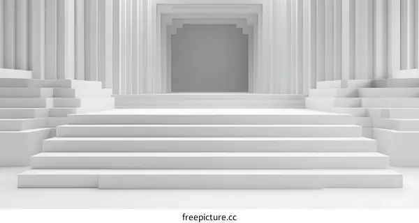 White Abstract Staircase Leading to a Door