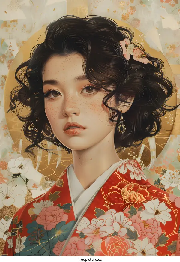 Portrait of a Young Woman in Traditional Japanese Clothing