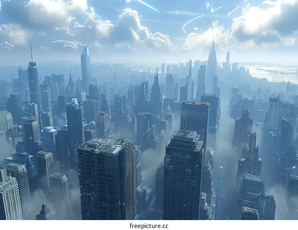 Futuristic Cityscape: Skyscrapers and Fog