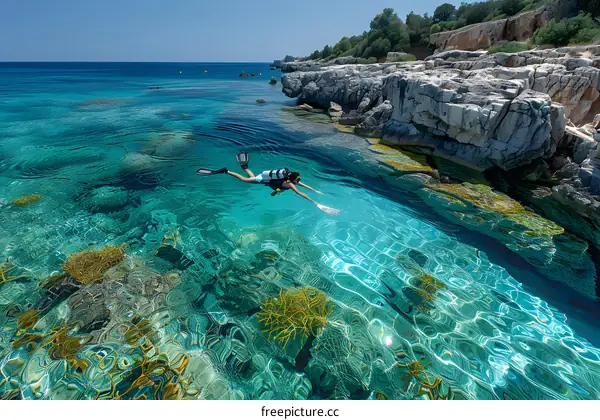 Woman Scuba Diving in Clear Blue Water