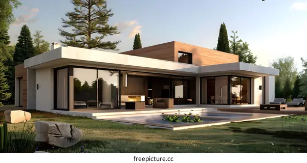 Modern House with Swimming Pool in a Forest Setting