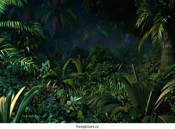 Tropical Rainforest at Night Digital Art