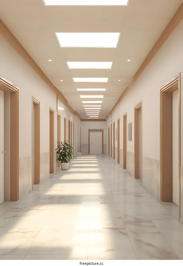 Modern Interior Design Hallway with Light from Skylights