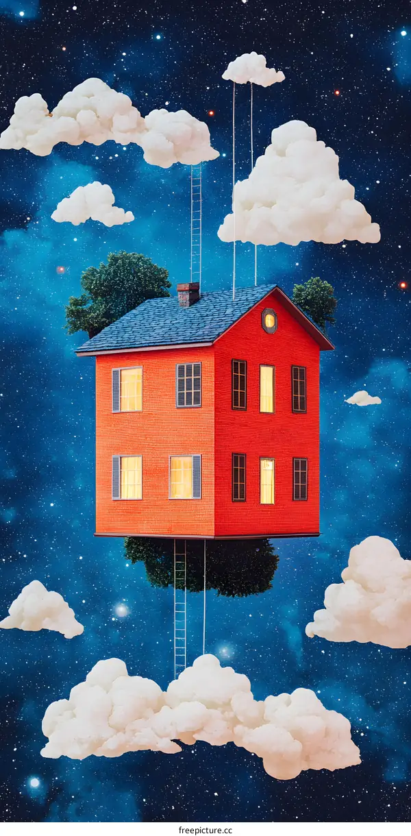 Red House Floating In The Clouds