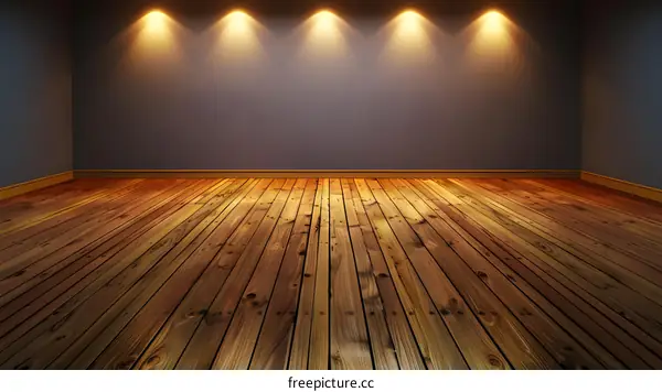 Empty Room With Wooden Floor and Spotlights