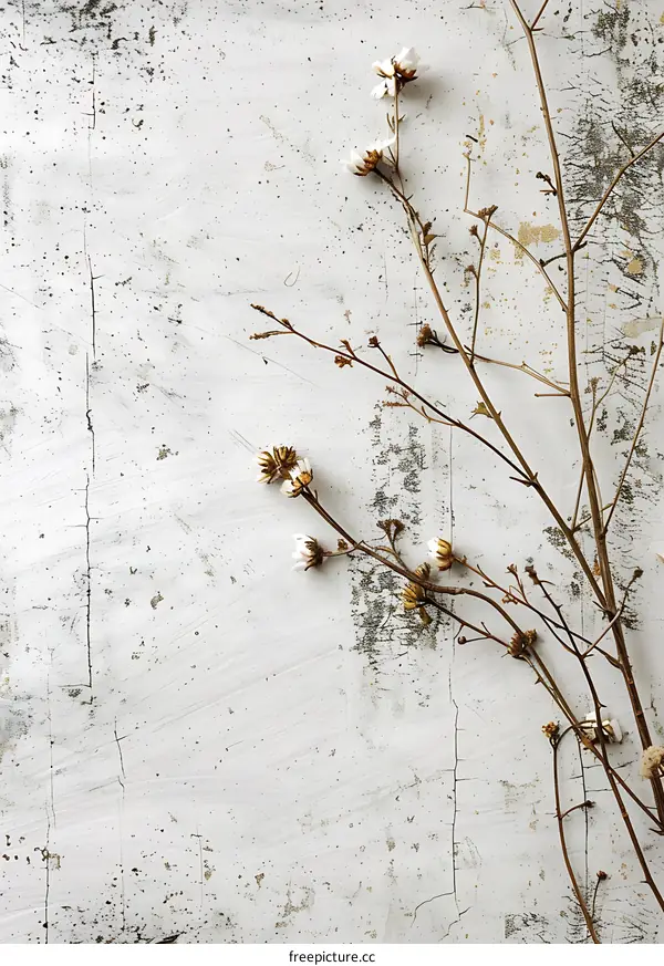White Dried Flowers on White Wooden Background
