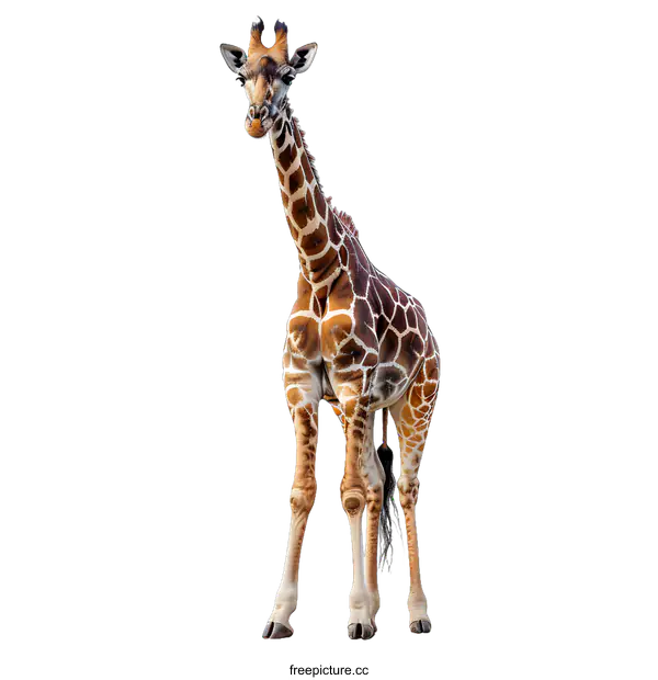 [Transparent Background PNG]A tall giraffe standing on a white background