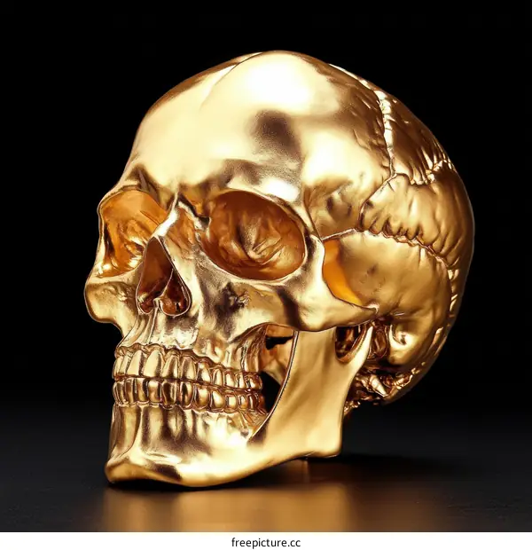 Golden Skull Illustration on Black Background