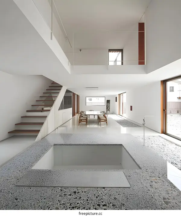 Modern Interior Design with a Unique Concrete Floor and a Mezzanine