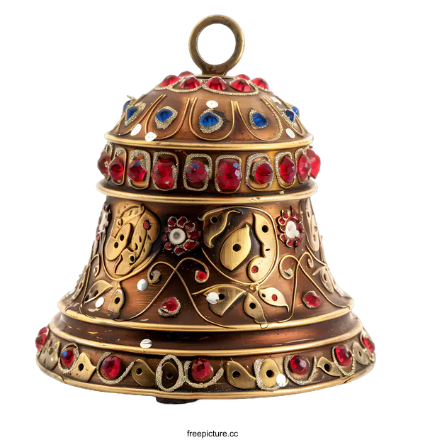 [Transparent Background PNG]Ornate Gold Bell with Red and Blue Gemstones