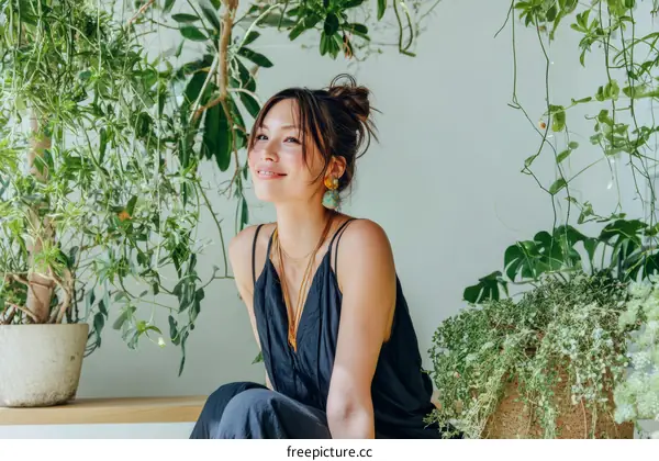 Woman Relaxing in a Garden Setting
