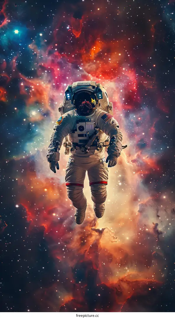Astronaut in Spacesuit Floating in Space