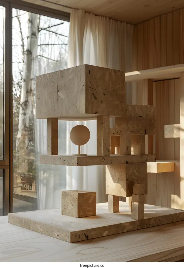 Wooden model house on a table
