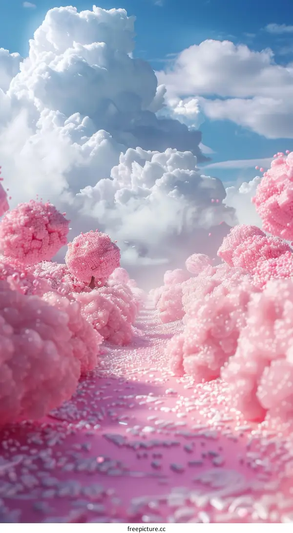 Pink fluffy trees and clouds