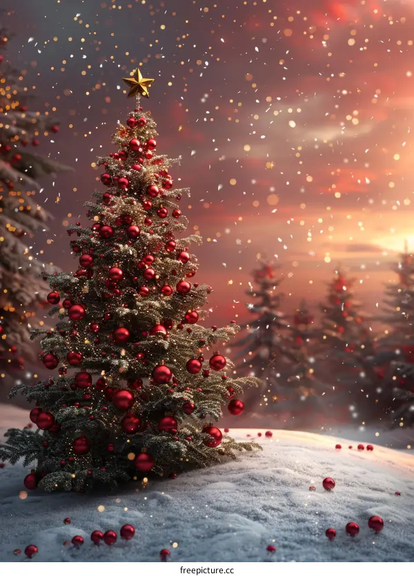 Christmas Tree in Snowy Forest Wonderland