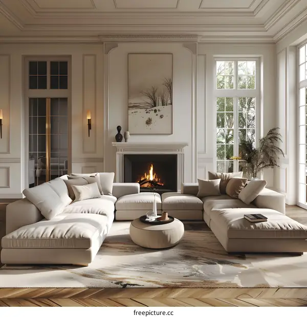 Modern living room with fireplace