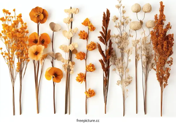 Dried Flowers Arrangement on White Background