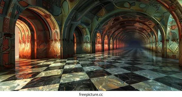 Colorful Futuristic Architecture Corridor