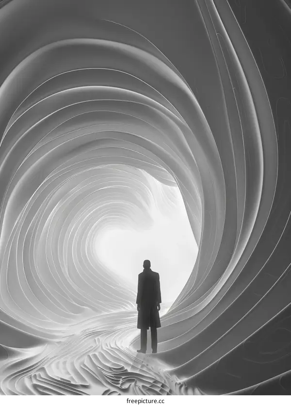 Man walking into a cave