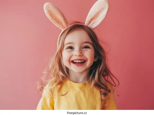 Smiling Girl with Easter Bunny Ears