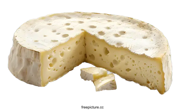 [Transparent Background PNG]A wheel of brie cheese with a wedge cut out of it
