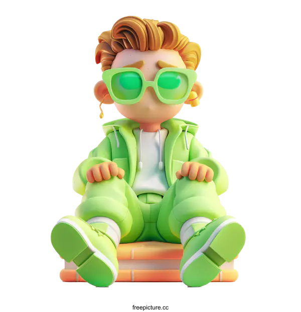[Transparent Background PNG]3D Male Character in Colorful Green Outfit