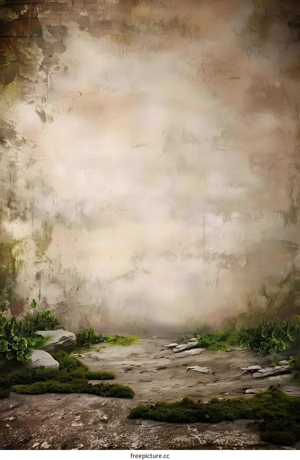 Grunge Background With Stone Path and Moss