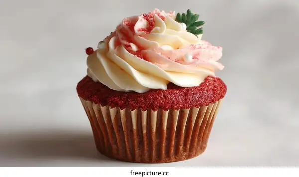 Closeup of a Beautifully Decorated Red Velvet Cupcake