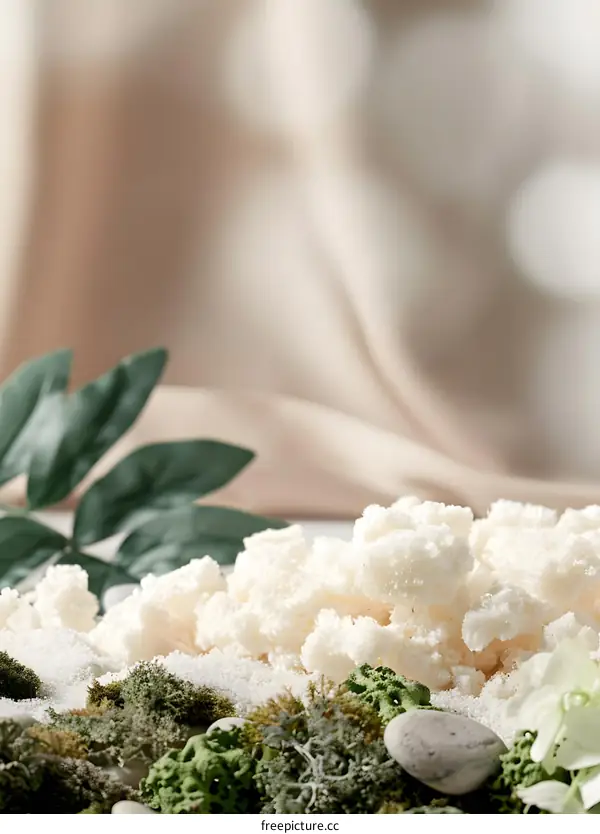 White Coral with Green Moss and White Stones