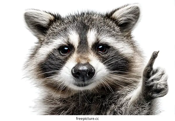 Close-up Portrait of a Raccoon with a Pointing Paw