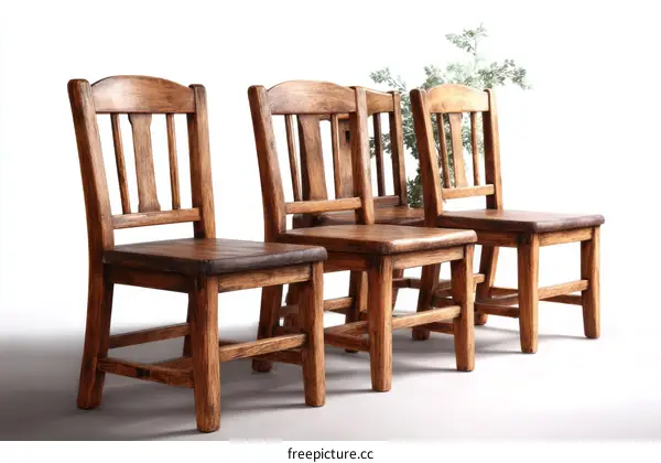 Four Vintage Wooden Chairs Displayed