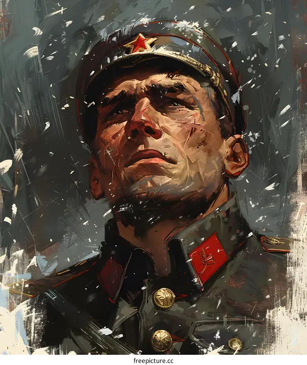 Soviet Soldier Portrait in Snow