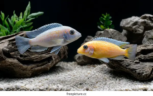 Two Colorful Fish in Aquarium Setting