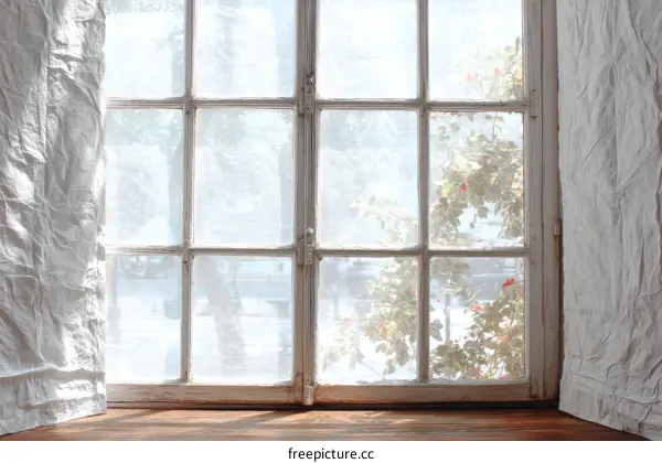 Sunlight Through a Vintage Window with Drapery