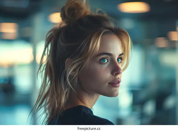 portrait of a beautiful blonde woman with blue eyes