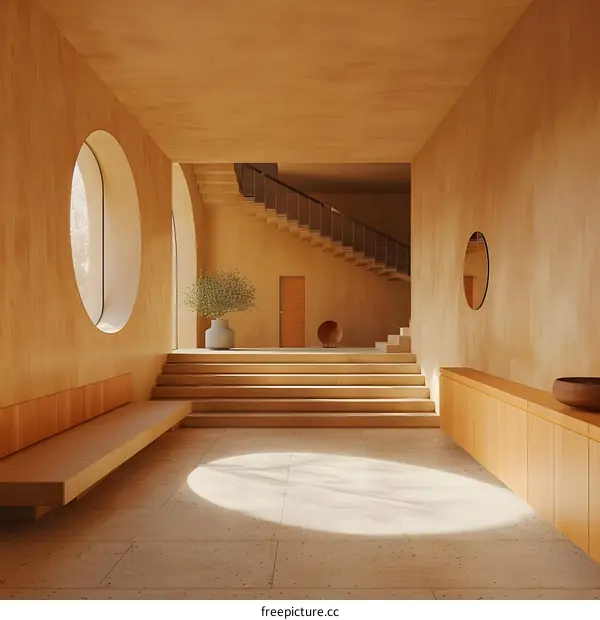 Minimalist Modern Interior Design With Circular Windows