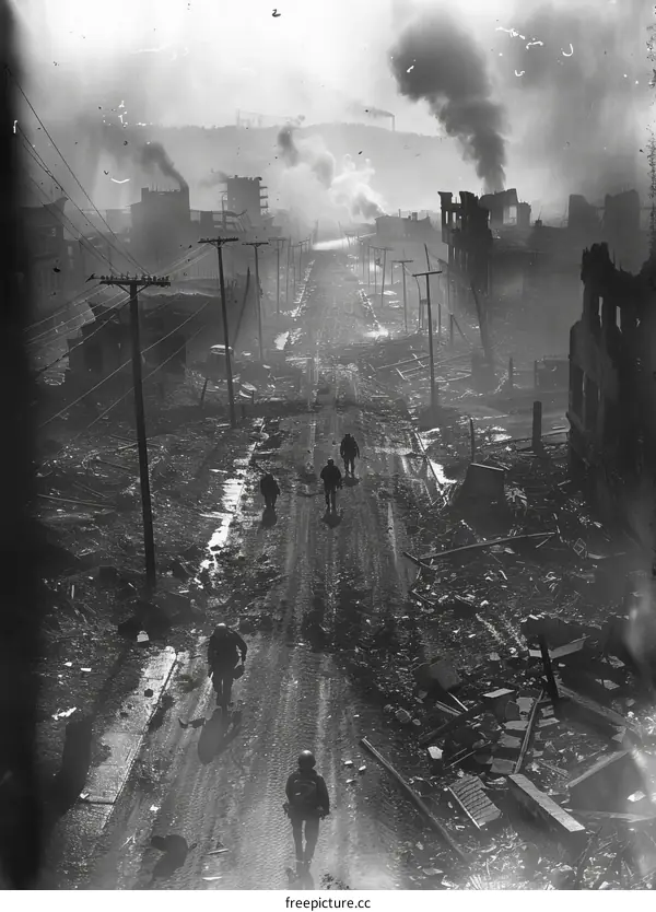 The aftermath of the atomic bomb in Nagasaki, Japan