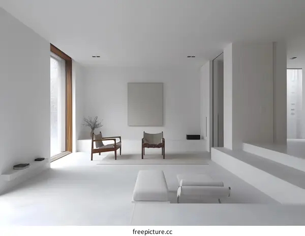 Minimalist Living Room Interior Design with White Walls and Furniture