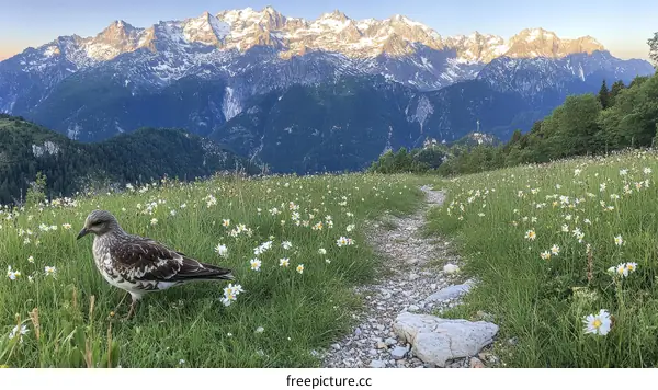 Alpine Meadow with Snowy Peaks