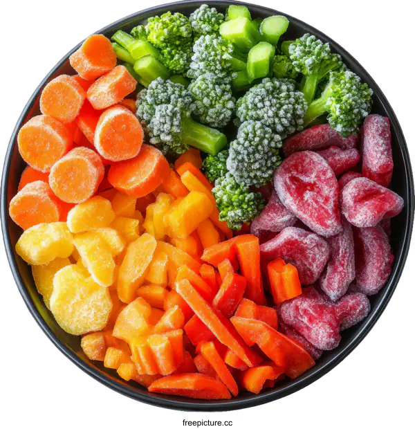 [Transparent Background PNG]Frozen Colorful Vegetables Mix in Bowl