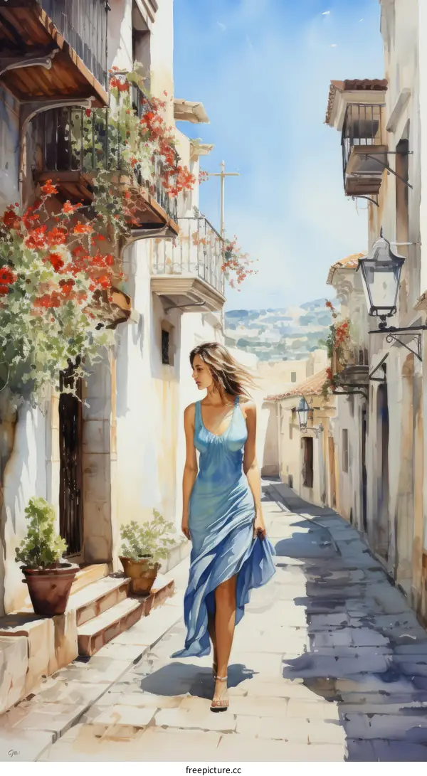 Elegant Lady Strolling Through Quaint European Street