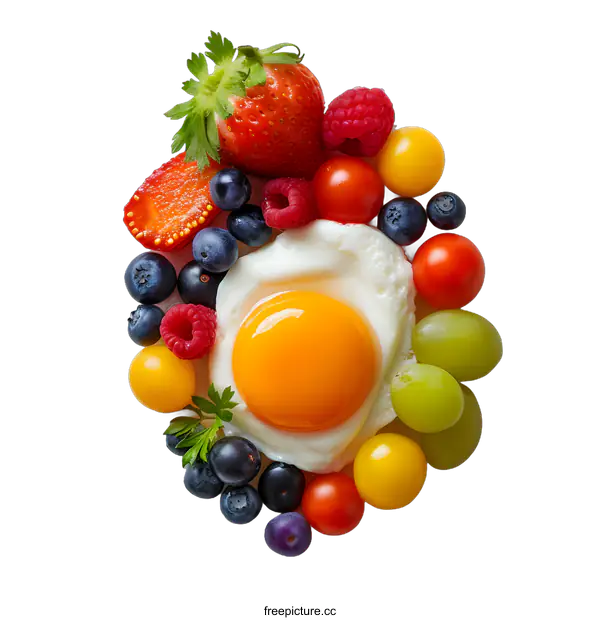 [Transparent Background PNG]Fried egg with berries and vegetables