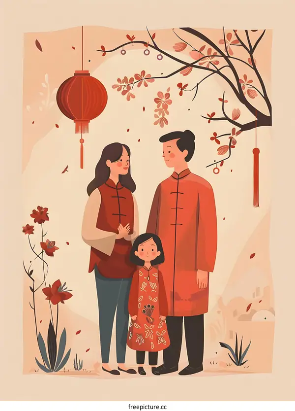Happy Chinese New Year Family Illustration