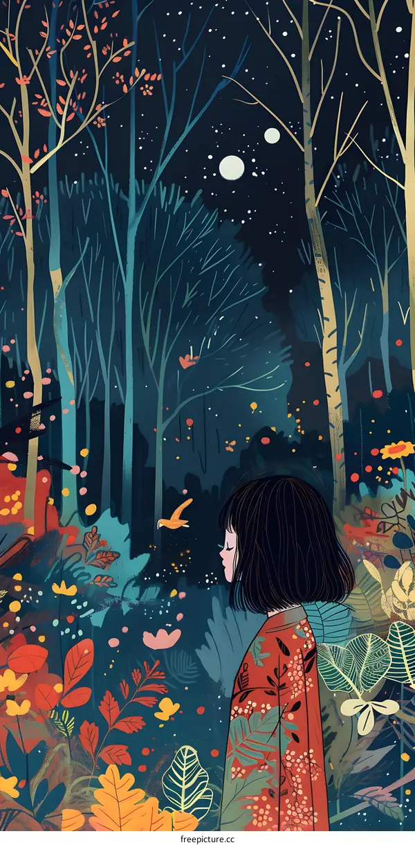 Girl in the Forest at Night