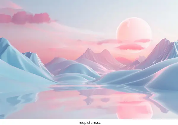 Surreal pink mountains under a moon